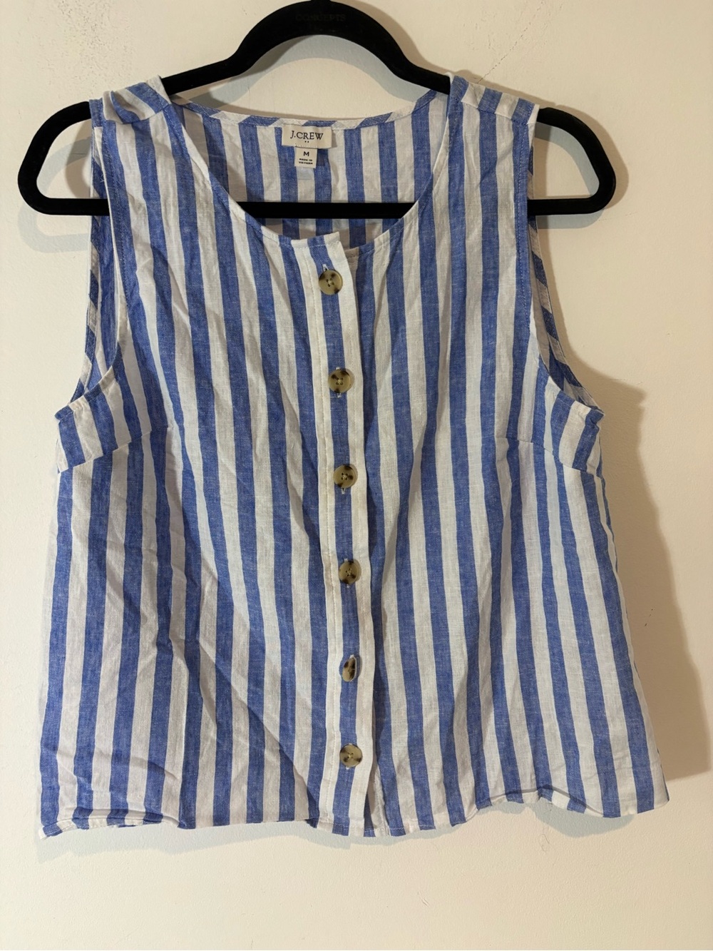 J. Crew Med. NavyWhite Vertical Stripe Sleeveless Button Down Tank Summer Preppy